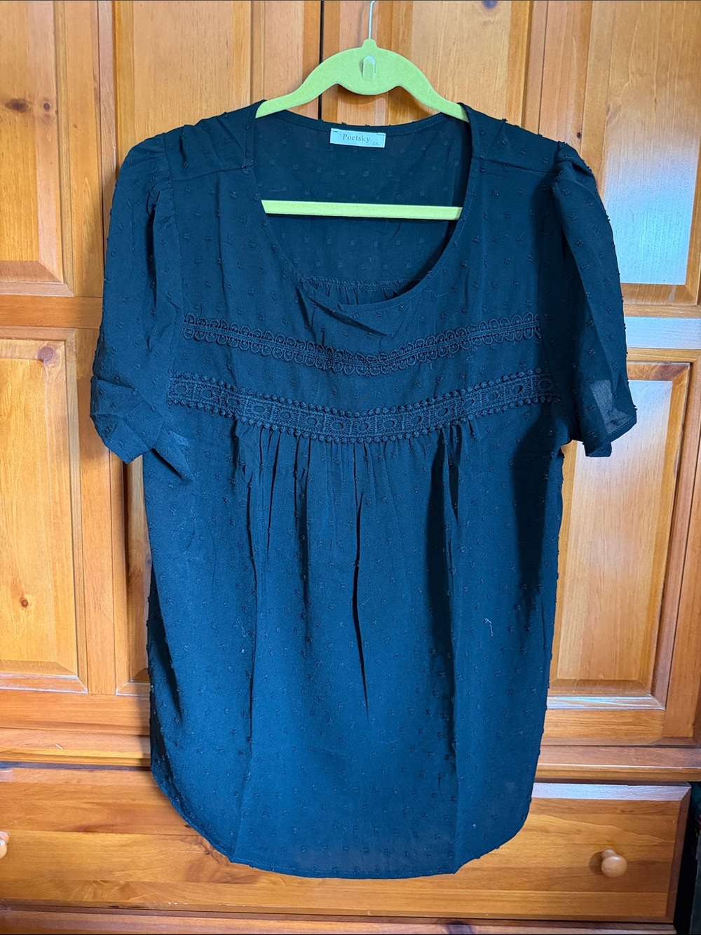 Black Swiss Dot Peasant Blouse